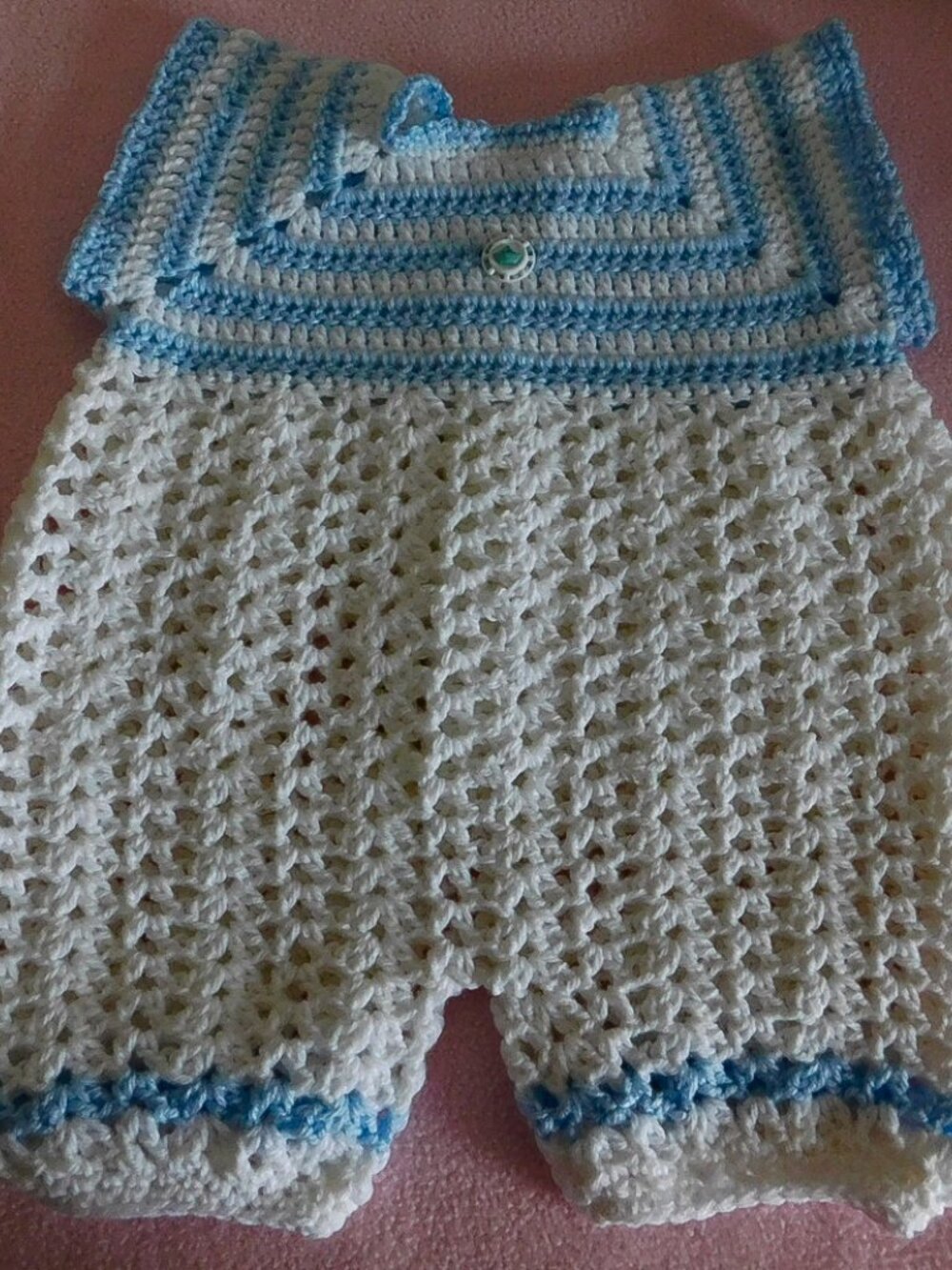 Blue Crochet Baby Romper and Hat Set, Newborn Outfit, Baby Photo Prop, Handmade - Picture 2 of 6
